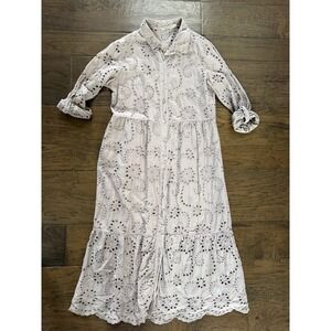 Valentina Naldi Eyelet Embroidered Midi Dress Made in Italy Size Small Preppy